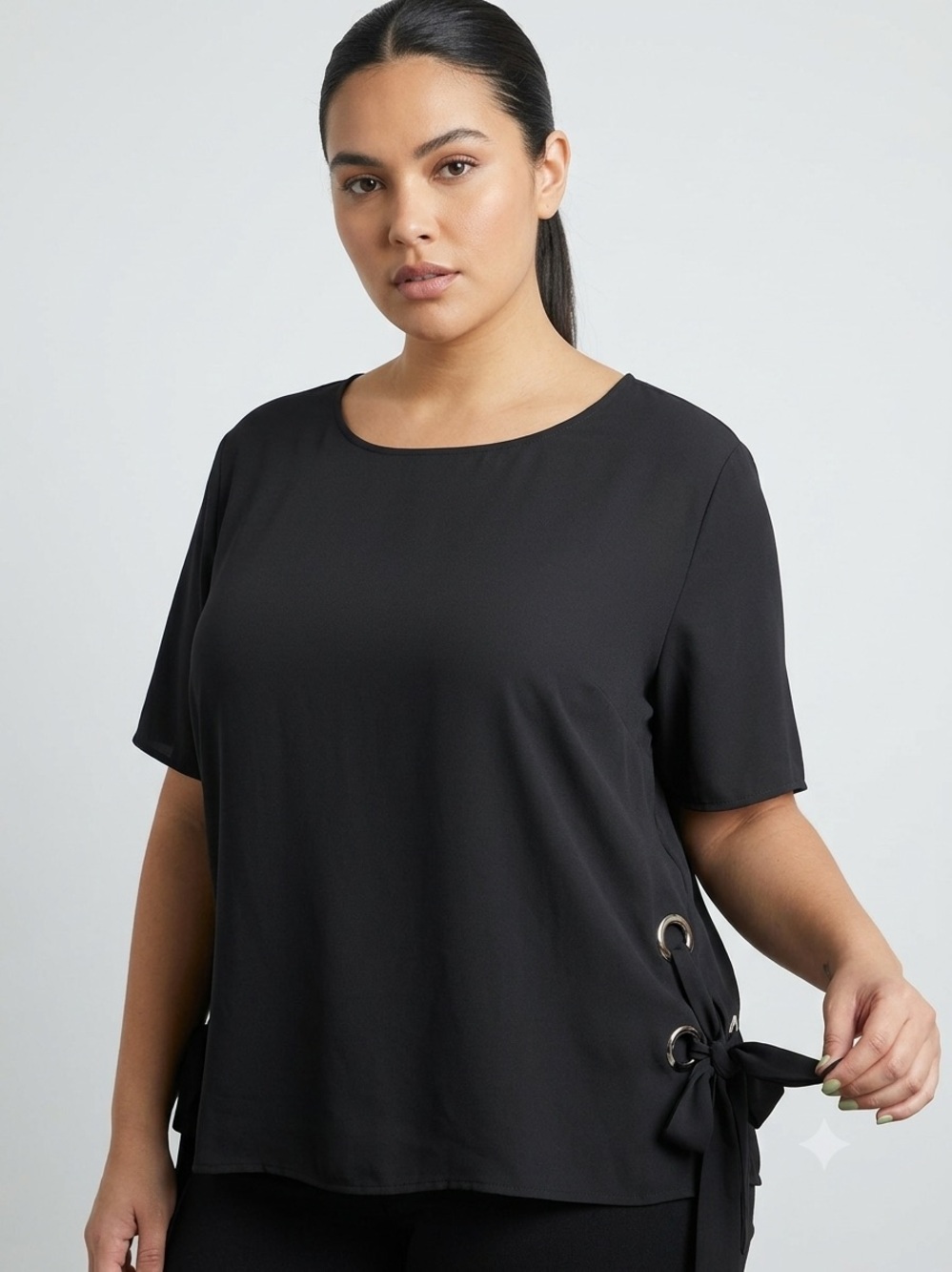 ELOQUII Black Grommet Side-Tie Blouse Top Size 16